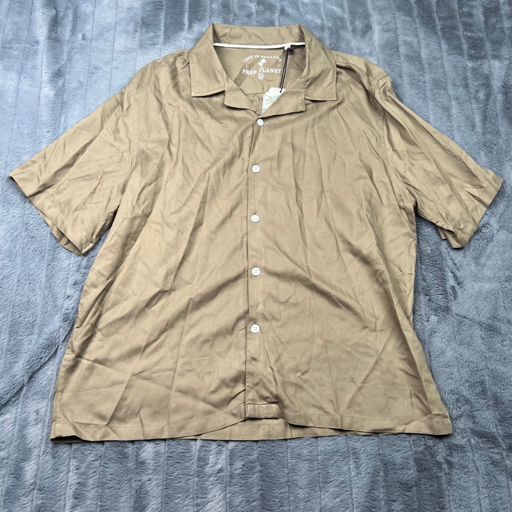 Free Planet Mens Rayon Short Sleeve Button Down Shirt Olive Smoke XL FN9W56OVKC